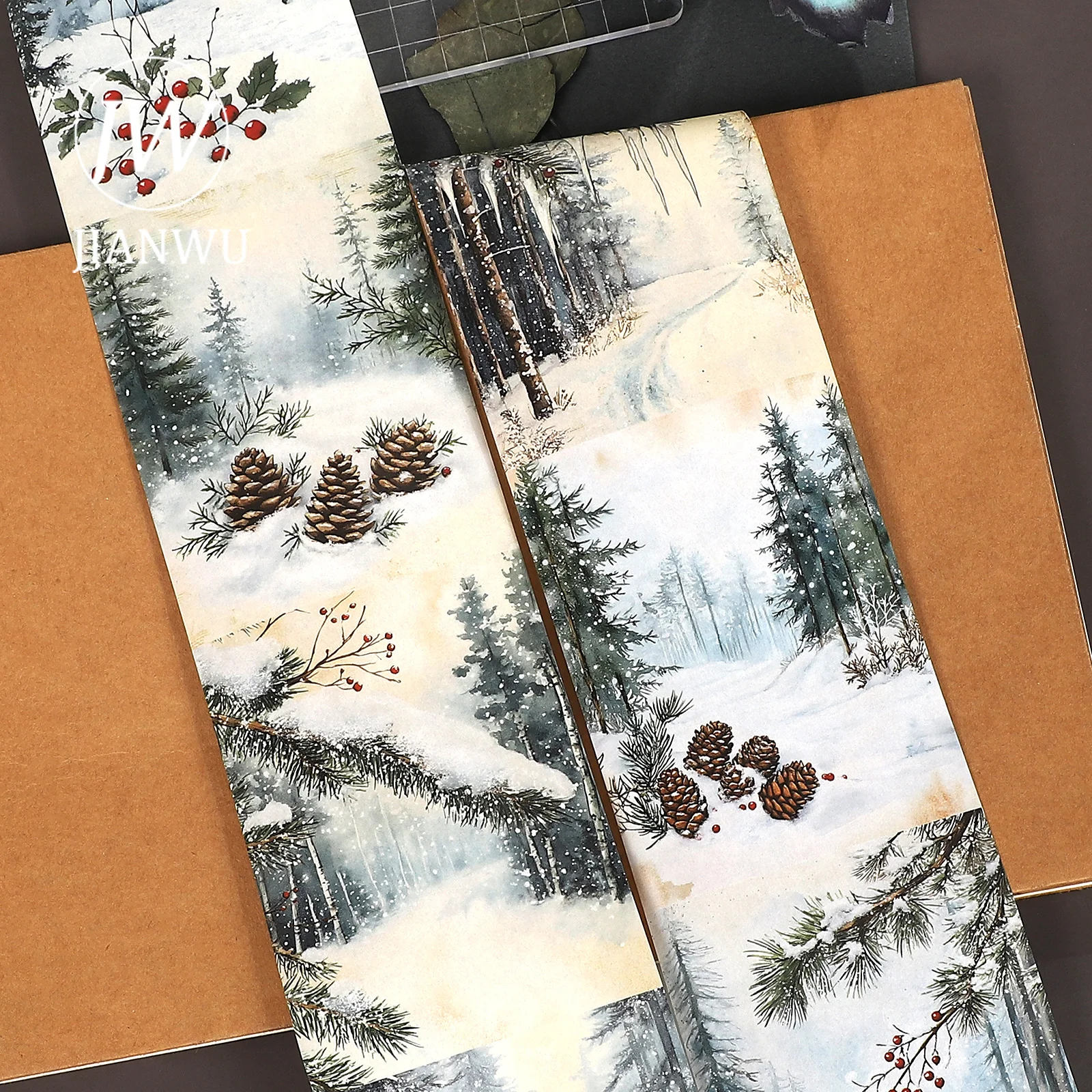 JIANWU 80mm*203cm Vintage Winter Forest Tree Landscape Material Collage Scrapbooking Washi Tape Creative DIY Journal Stationery