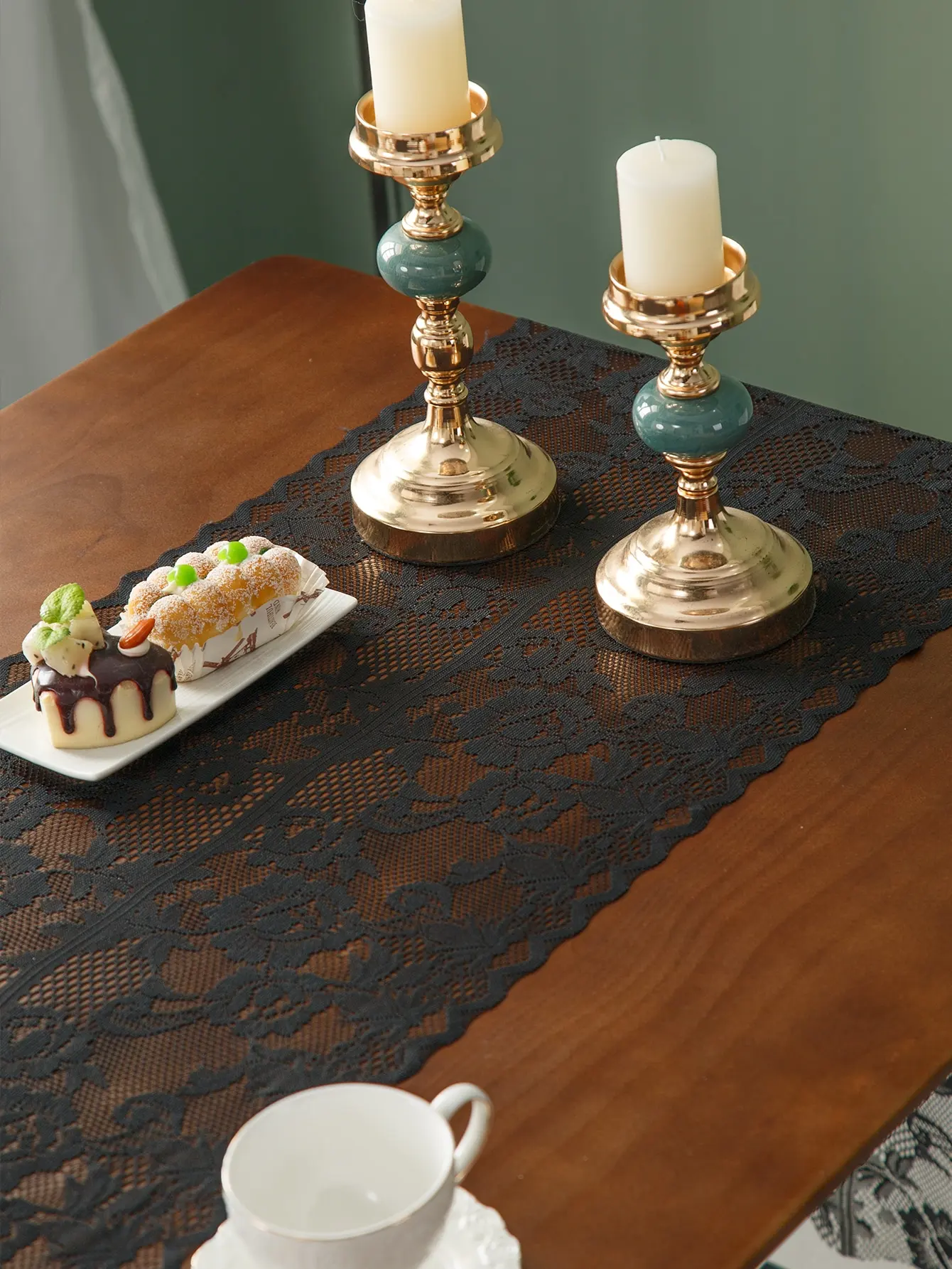Rose Floral Lace Tischläufer American Vintage Polyester Lace Cutout Tischläufer für Esstisch Couchtisch – Detail 6