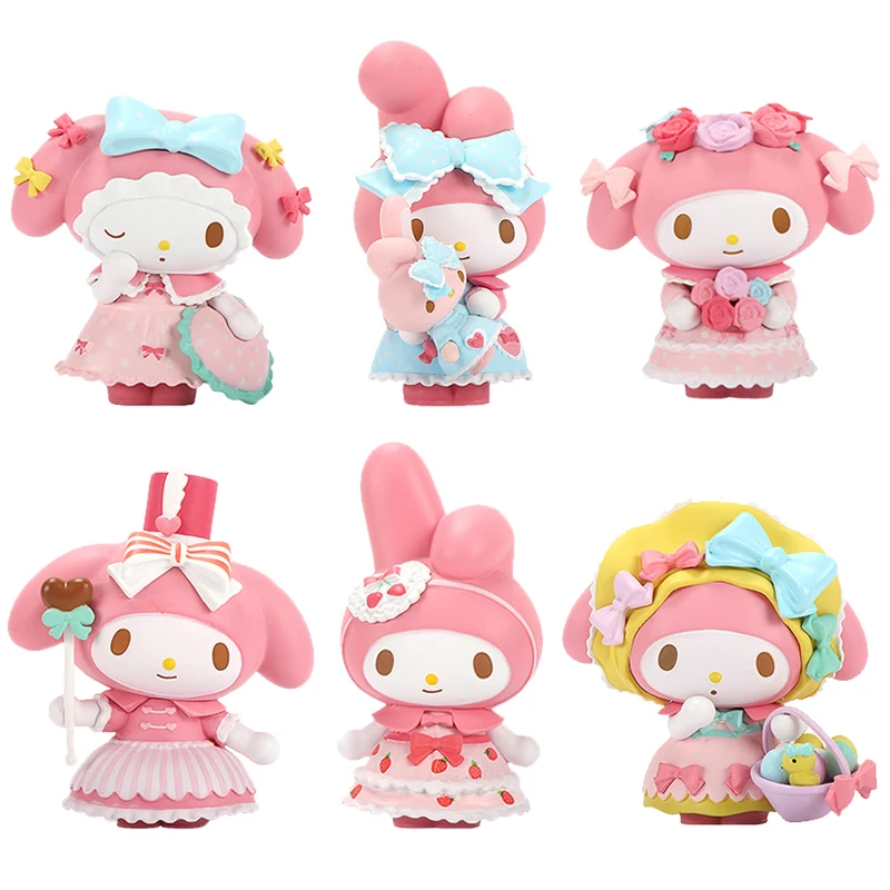 Sanrio Tea Party Series Figure Pink My Melody 6 Styles Toys Collectible Model Dolls Children's Birthday Cake Decorations Gifts