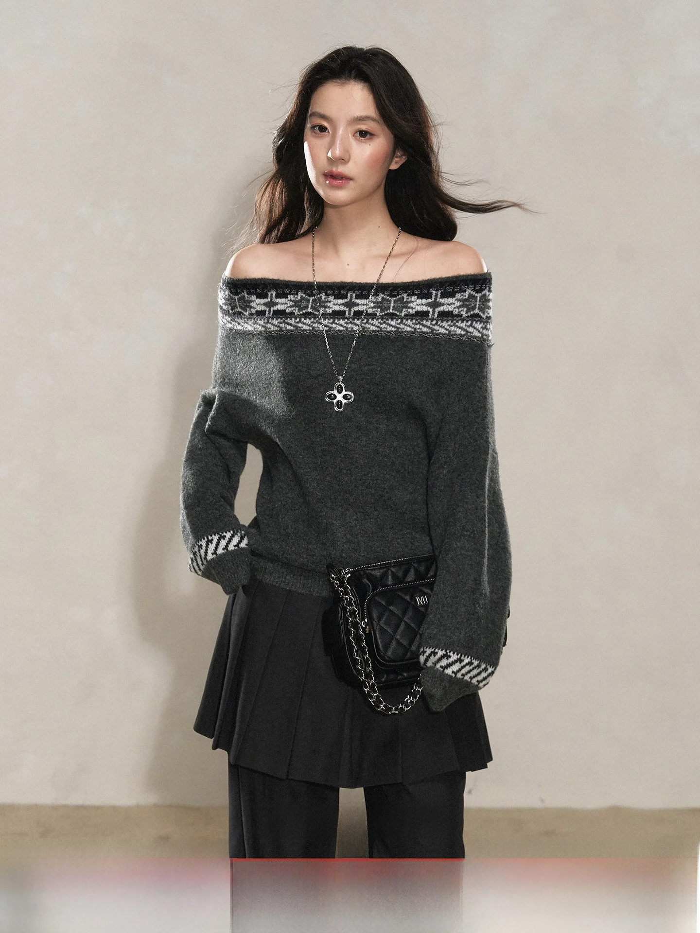 

oulder Bared Sweater Women's Slim Fit Sle round Ne Long Sve Pure Color Easy Wear Autumn New Faion Commute Sle