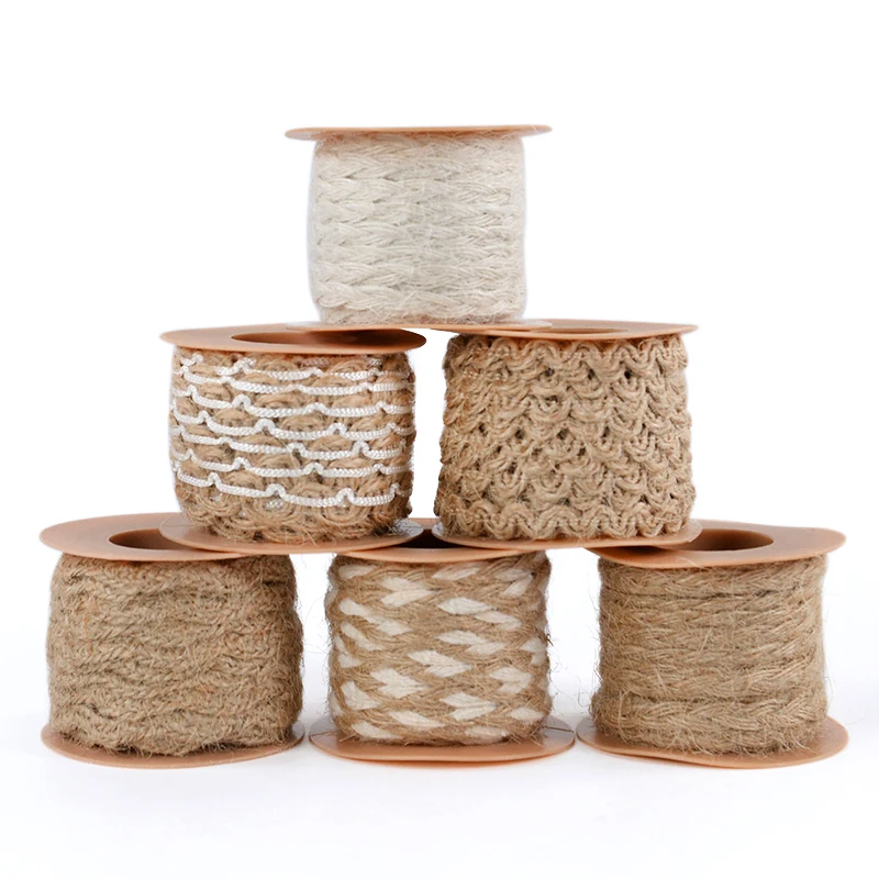 5m/roll Natural Burlap Jute Ribbon Vintage Braided Hessian Hemp Rope Roll DIY Handmade Gifts Wrapping Wedding Party Decoration