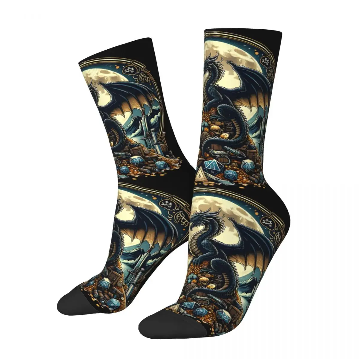 Crazy compression Moonlit Hoard Sock for Men Harajuku Dungeons And Isometric Dragons Seamless Pattern Crew Sock Novelty