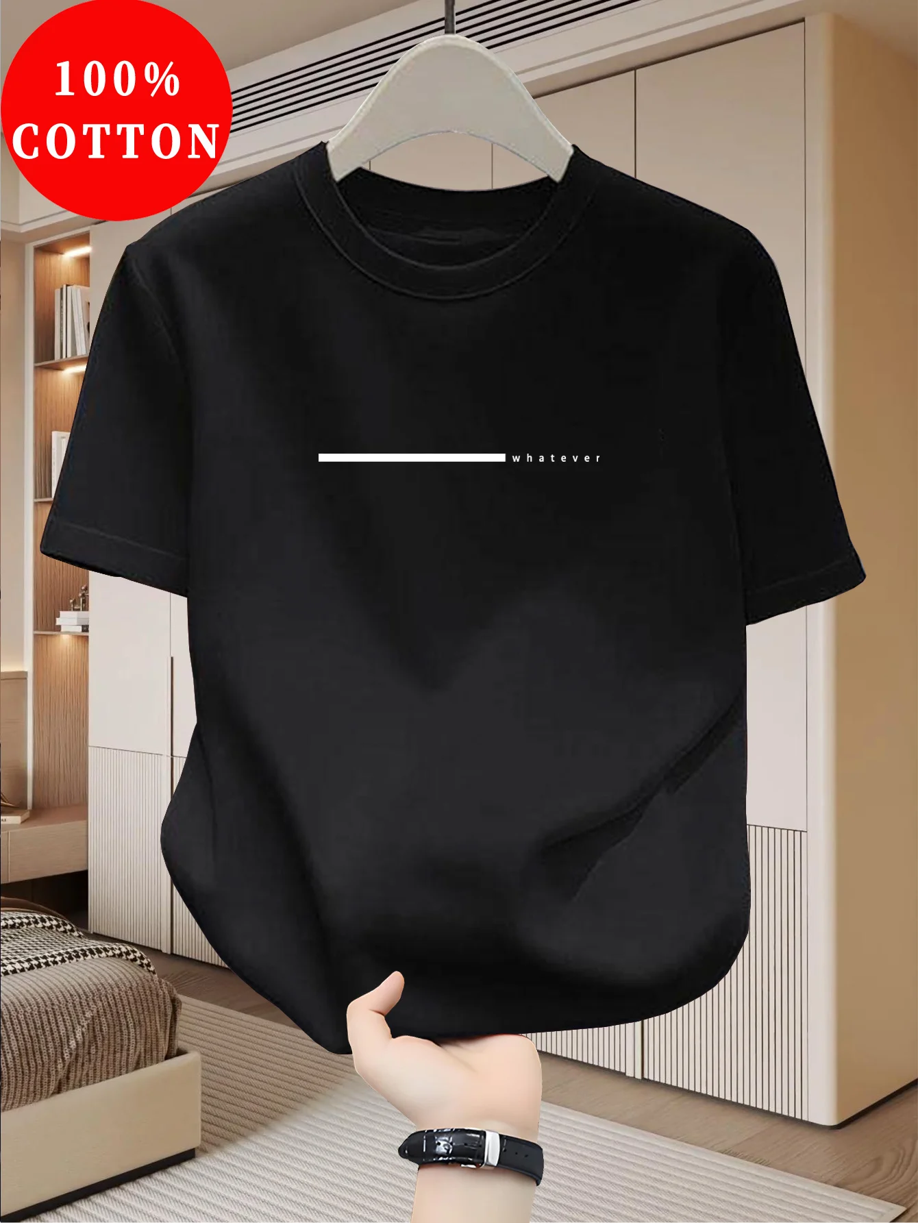 Simple Line Pattern Printed Short Sleeved Casual and Fashionable Round Neck Design Men's and Women's Summer Street Tops