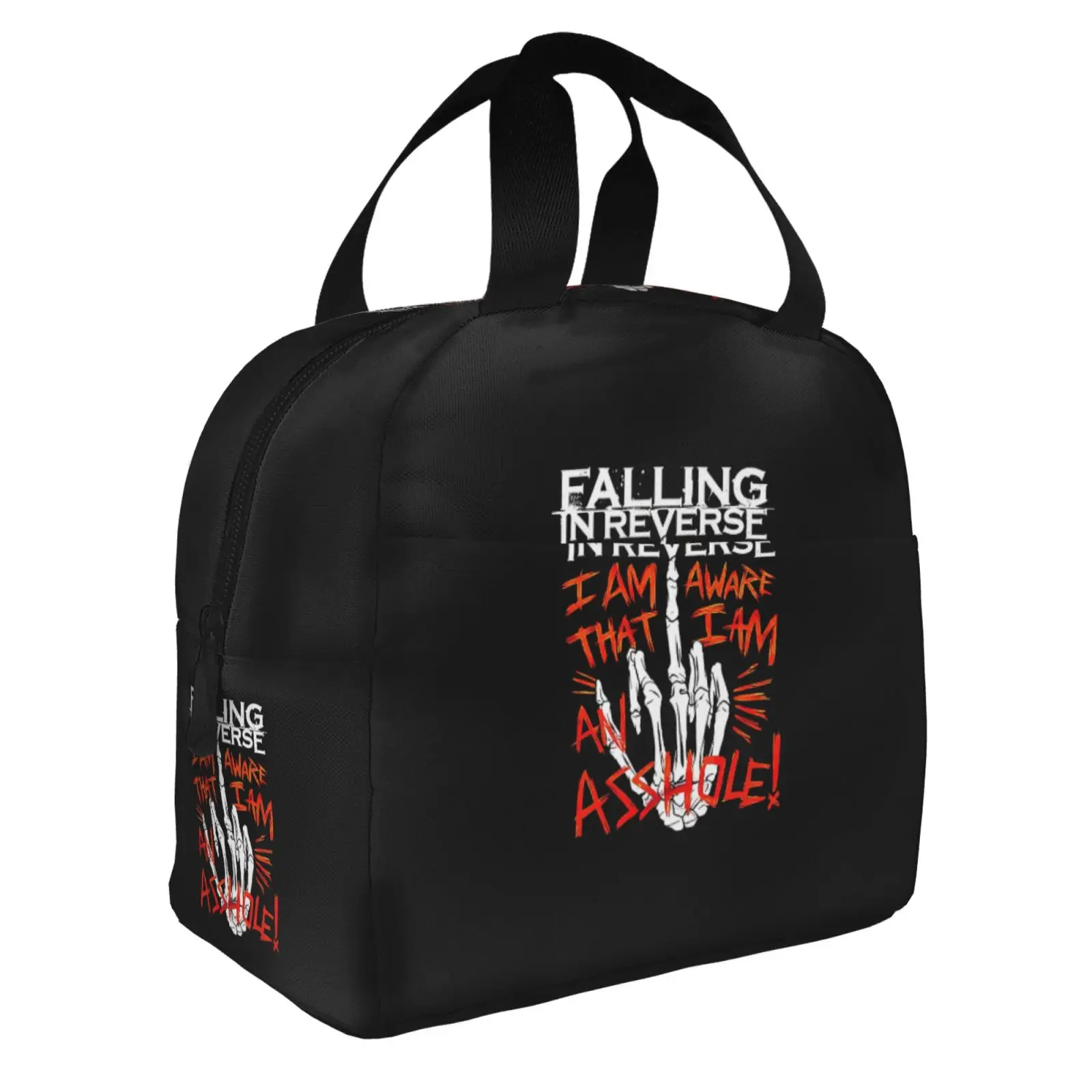 Falling in Reverse Skeleton Hand Print Lunch Tote Bag Insulated Leakproof Lunch Box Container with Front Pocket for Girls Boys