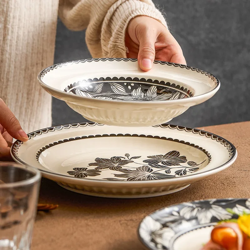 Flowering Plates Ceramic Medieval Household Plates High Value Hotel Restaurants Creative Western Food Tableware Household