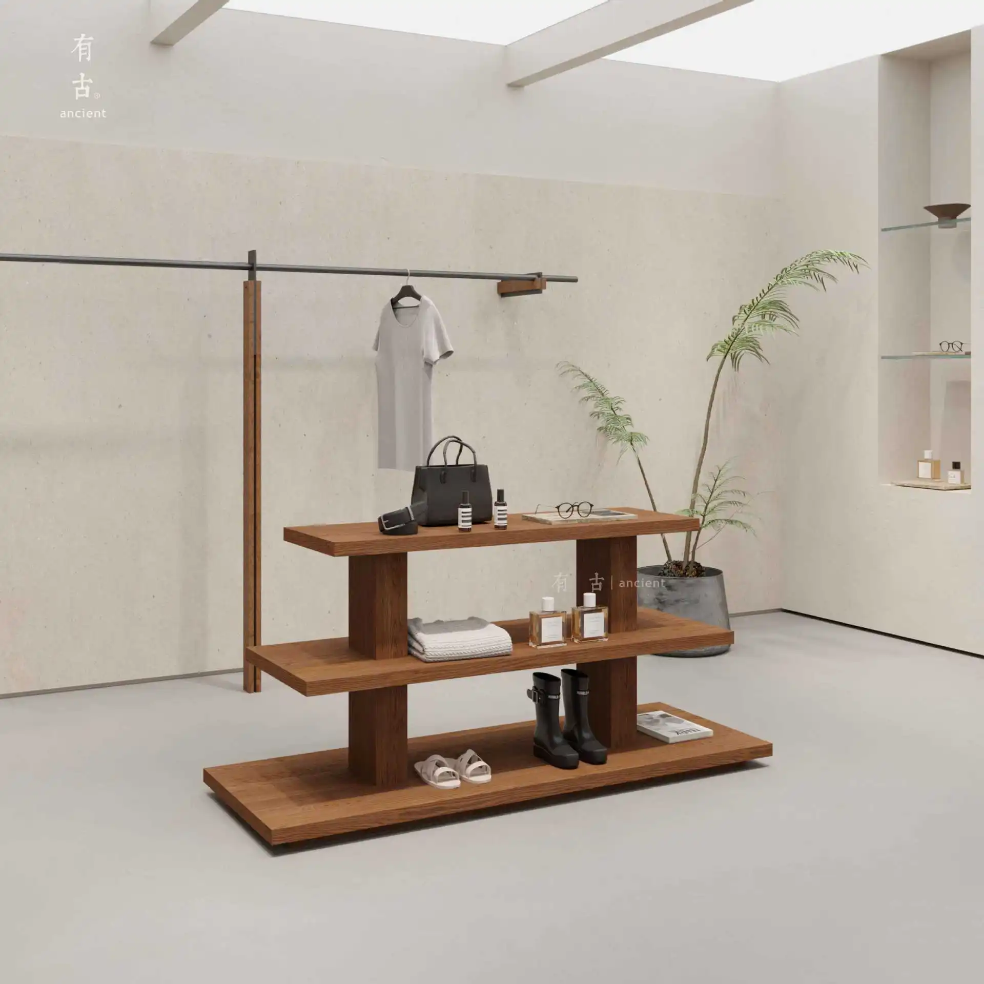 

Clothing store Nakajima booth Display stand Multi-layer shelf Shoes and bags display High and low running water table Trapezoida