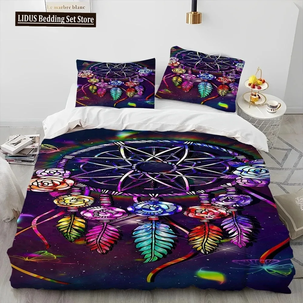 Fashion DreamCatcher Feather Owl Comforter Bedding Set,Duvet Cover Bed Set Quilt Cover Pillowcase,King  Set