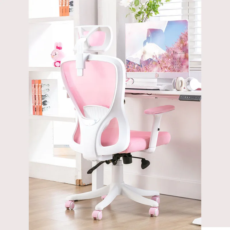 Silla ergonómica minimalista de nailon para juegos, sillón giratorio de malla transpirable, elevador de oficina, color rosa, para dormitorio de