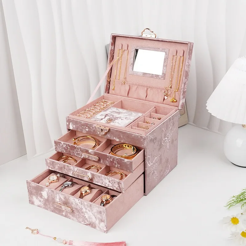 Multi Layer Jewelry Box Wedding Earrings Jewellery Storage Boxes Large Capacity Necklace Organizer Case Exquisite Display Cases