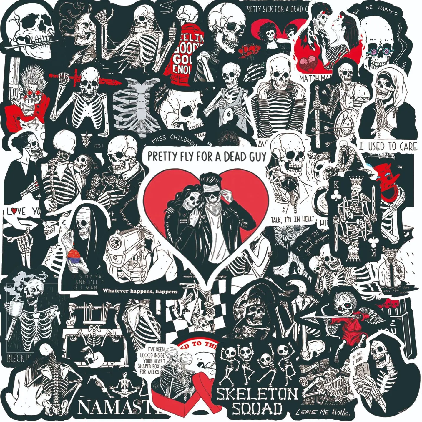 

50pcs Red And Black Skull Series Graffiti Stickers For Mobile Phone Shell Skateboard Decorative Stickers DIY Toy Sticker Pack