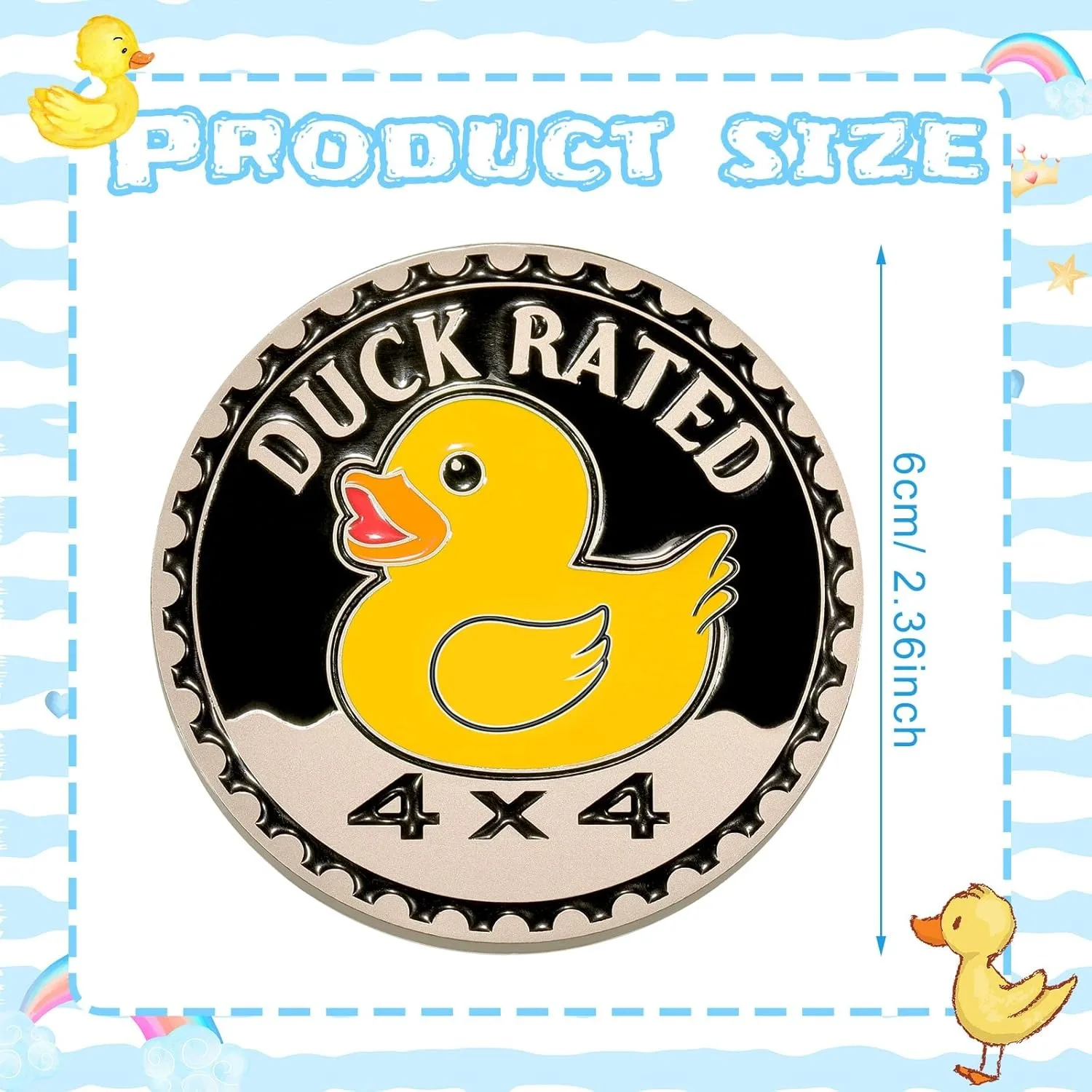 Duck Rated Car Emblem 4 x 4 Metal Automotive Badge 3D Metal Car Badges Emblems Decals for Trucks SUV RV Decorations