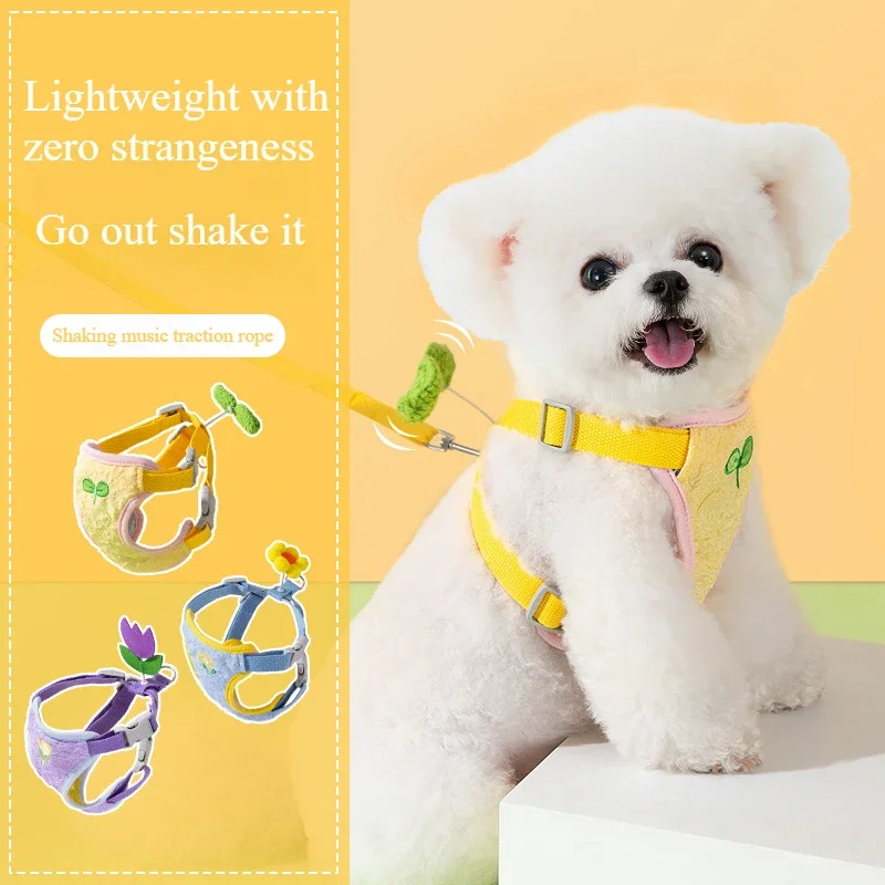 

Dog Outings Colorful Flowers Rocking Music Vest Style Chest Harness Cat Traction Rope Pet Walking Rope