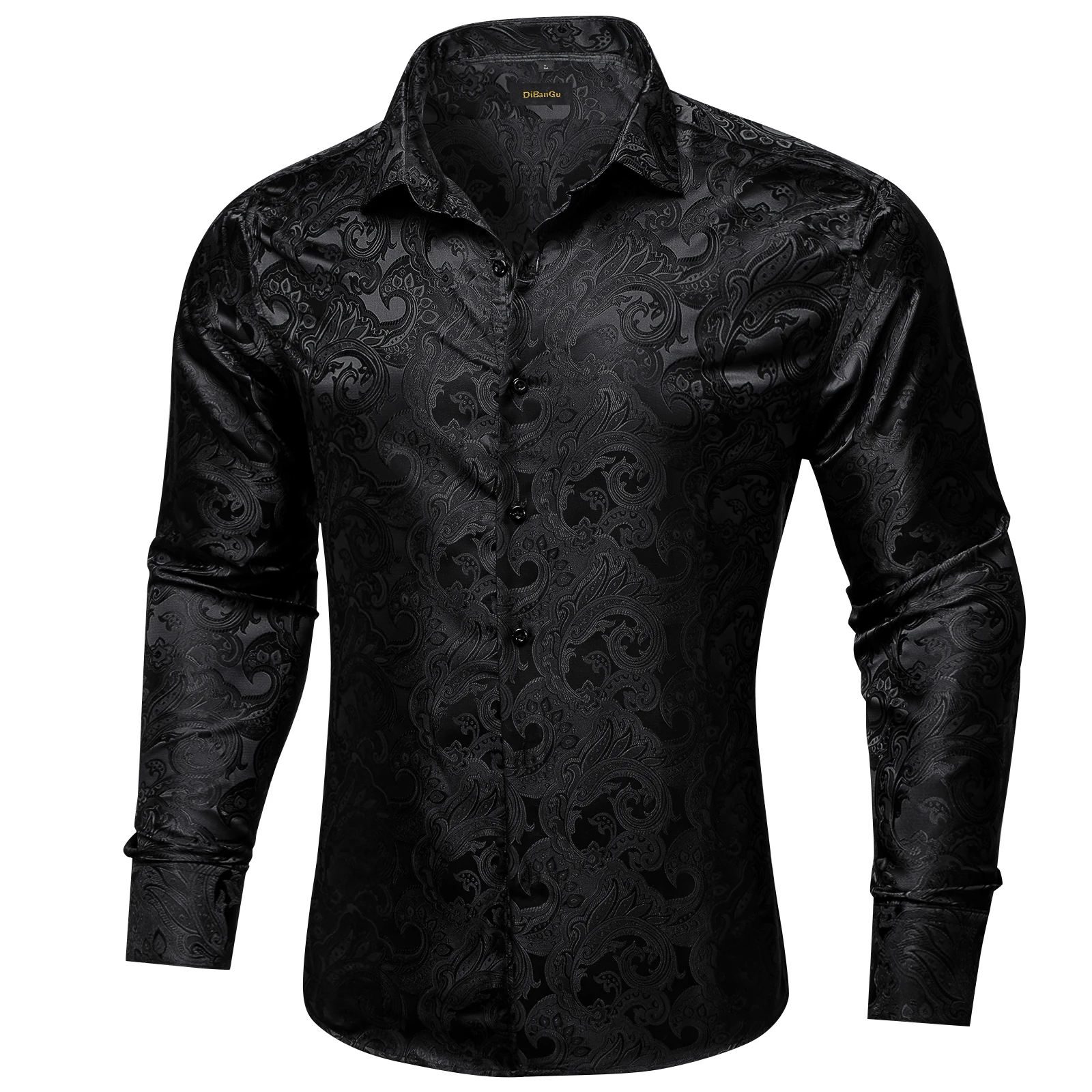 Men\'s Shirts Long Sleeve Silk Polyester Dress Shirts Luxury Tuxedo Turn Down Collar Social Paisley Shirt Men Clothing