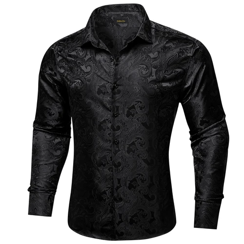 Imagen 2 del producto Camisas de manga larga para hombre, camisas de vestir de poliéster y seda, esmoquin de lujo con cuello vuelto, camisa Social de Cachemira, ropa para hombre