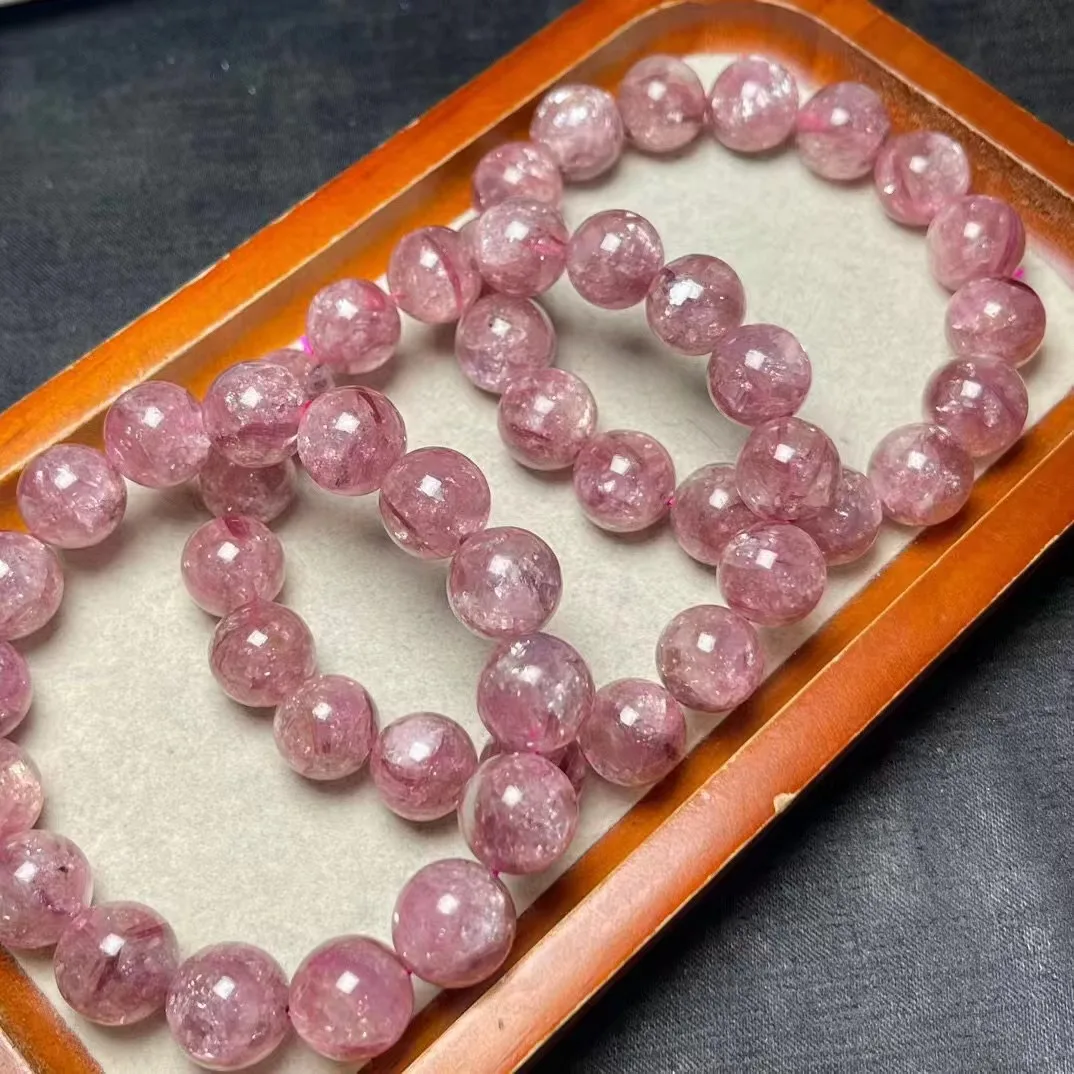 Unit One Bracelet 11mm To 13mm Natural Rose Lepidolite Crystal Healing Bead Bracelet