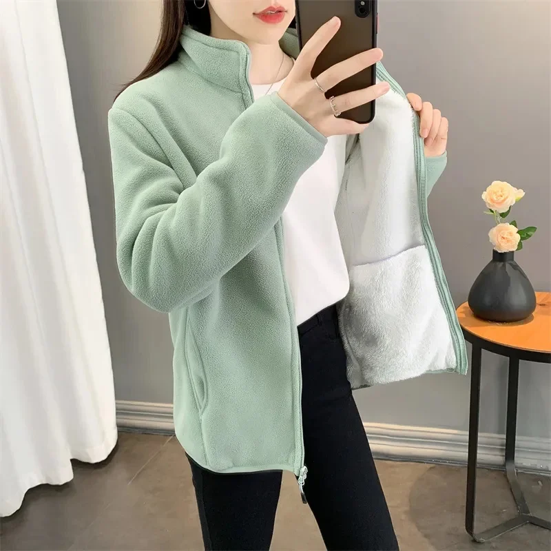 

Women's Sweater Coat Polar Fleece Coats Autumn And Winter New Plus Velvet Padded Warm Double Velvet Coat Loose Zipper Jacket