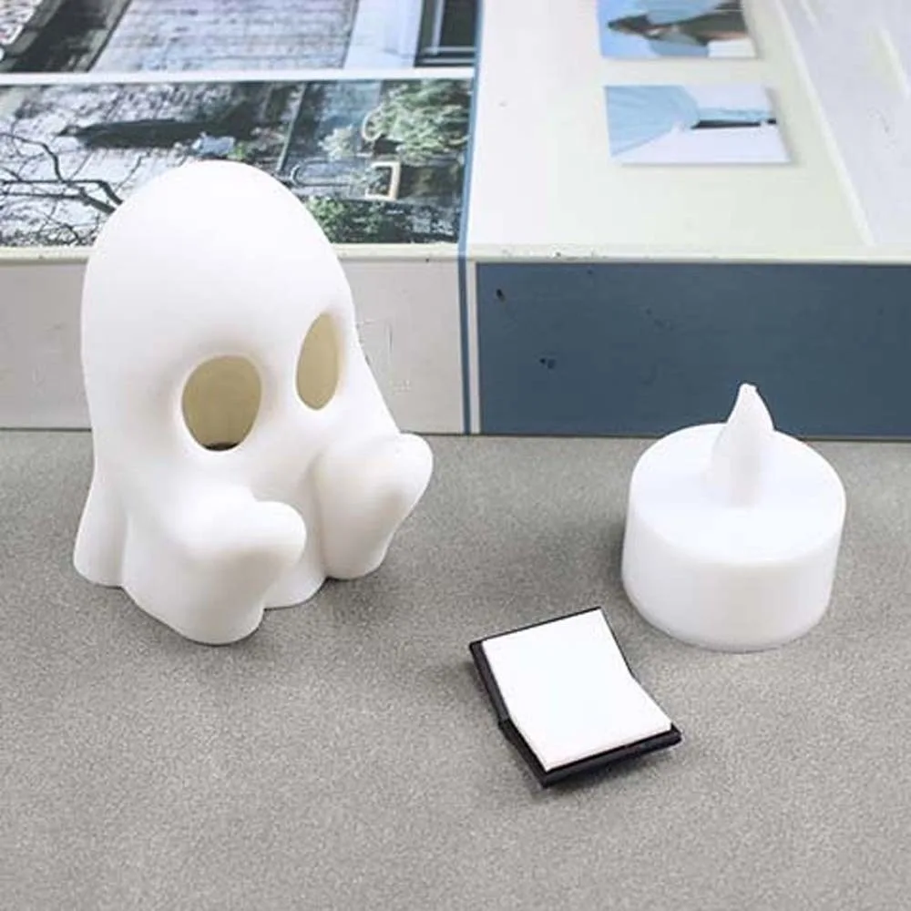 Button Cells Battery Operated Ghost Nightlight Warm Yellow Glow Lightweight Design Reading Ghost Lamp Mini Size Multi Functional
