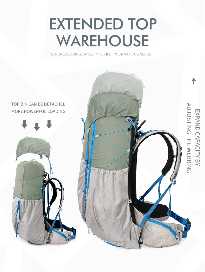 55L Wasserdichter Wander- und Campingrucksack mit Regenschutz, Großer Leichter Reise-Tagesrucksack zum Klettern – Detail 8