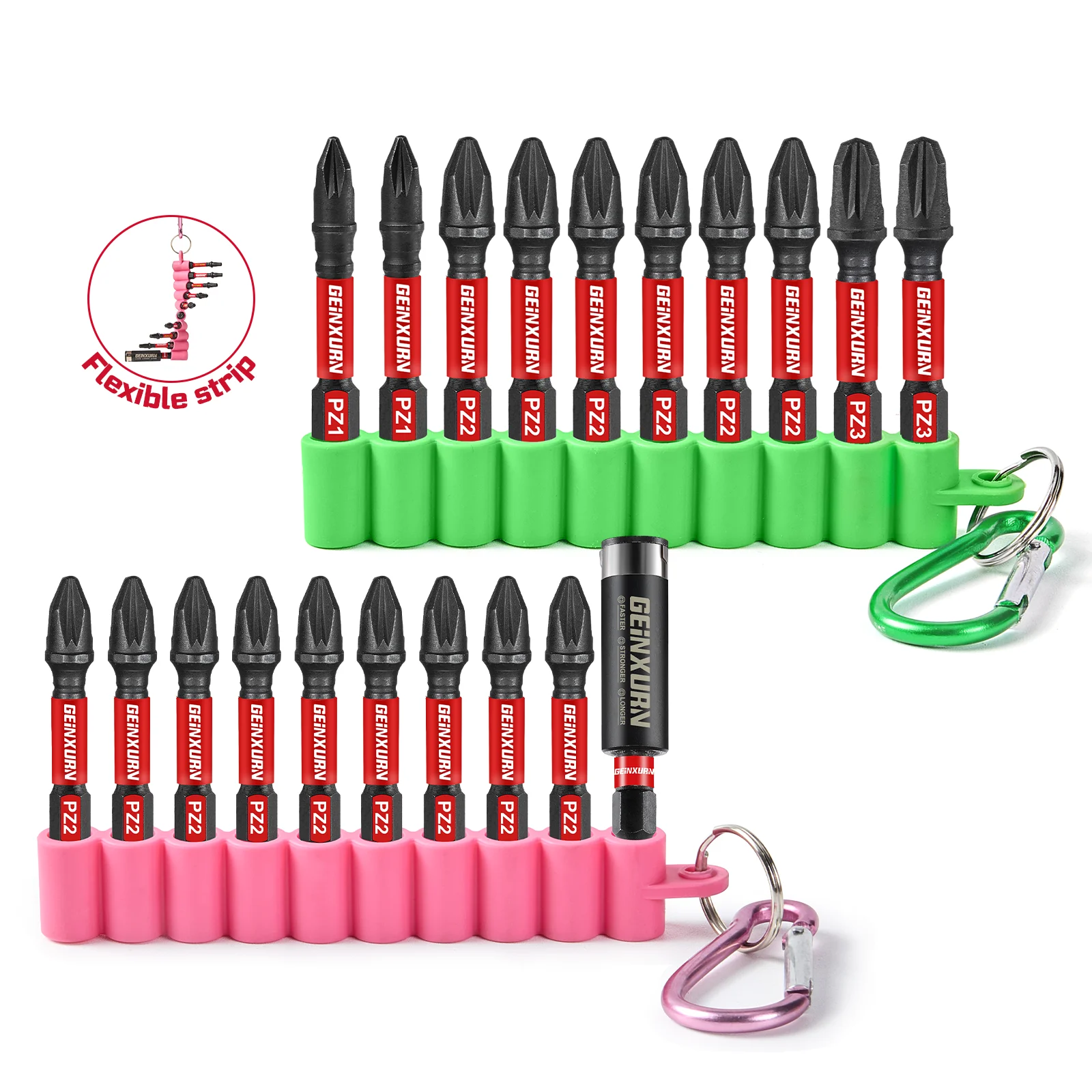 Geinxurn Impact Pozi Screwdriver Bits Set, 2” (PZ1/2/3) Magnetic S2 Steel Driver Bits and Bit Holder with Soft Hanging Strips