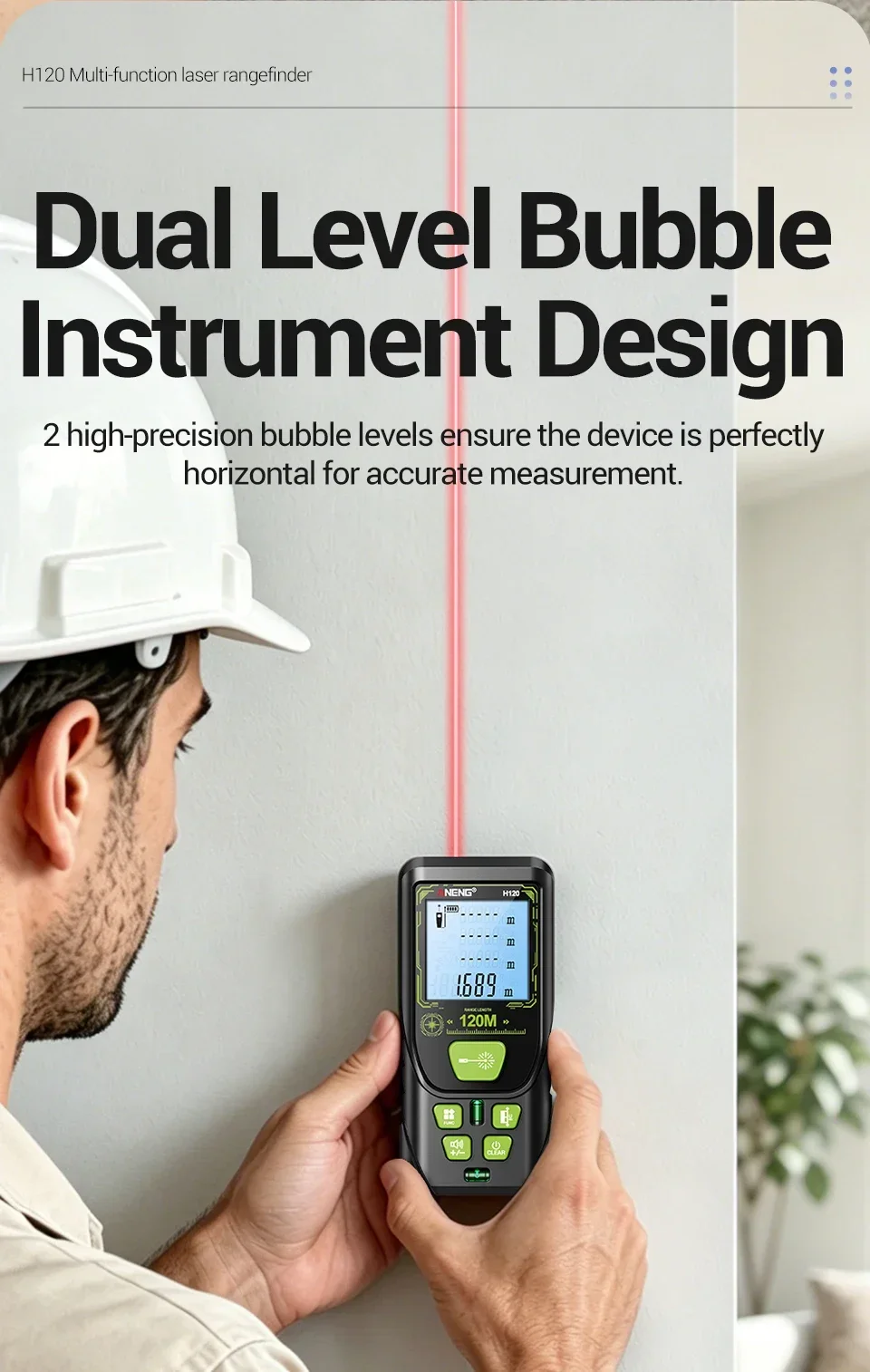 ANENG H120 Digitaler Laser-Entfernungsmesser Hohe Präzision ±3mm Tragbarer Mini-Laser-Messgerät 0,05m~120m Fläche/Volumen Multifunktions-Tester – Detail 7