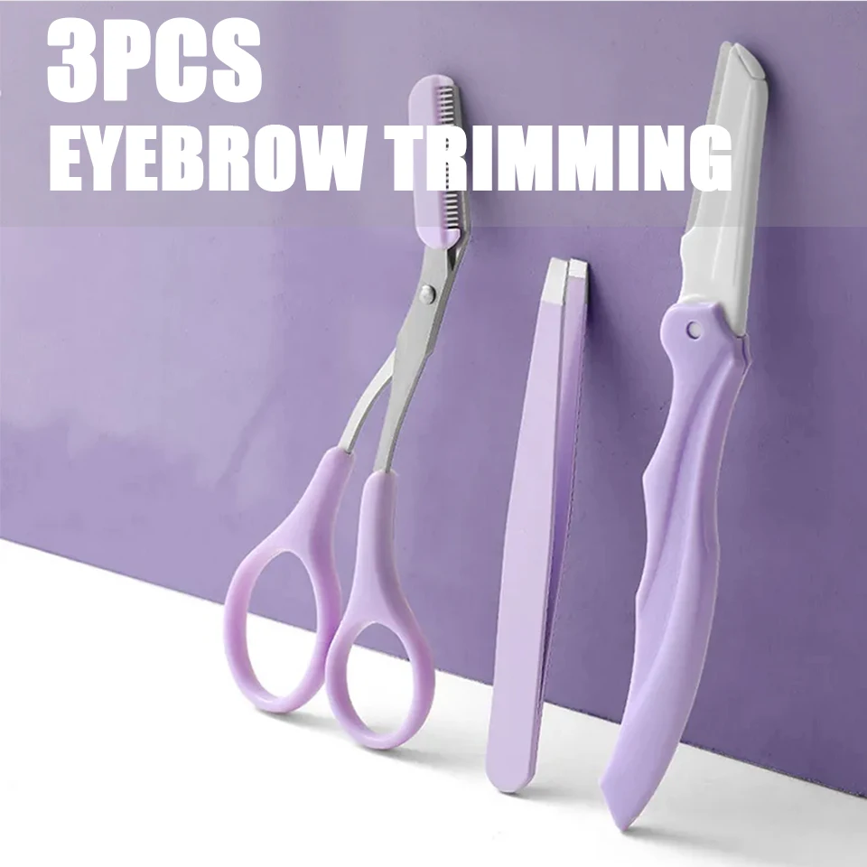 

Portable Eyebrow Trimming Set Steel Razor Eyebrow Scissors with Comb 3Pcs/Set