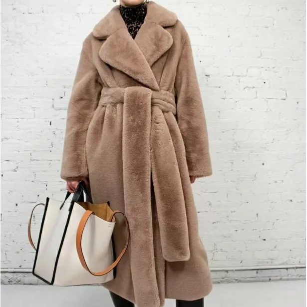 Nieuwe winter imitatie konijnenbontjas voor dames met verlengde tailleband Imitatiebontjas Verdikt warm pluche