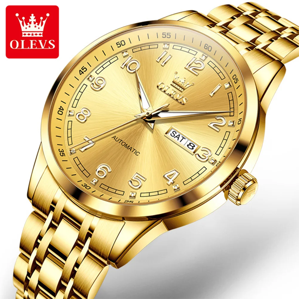 

OLEVS Роскошные модные брендовые мужские деловые золотые автоматические механические наручные часы, светящиеся водонепроницаемые часы для мужчин