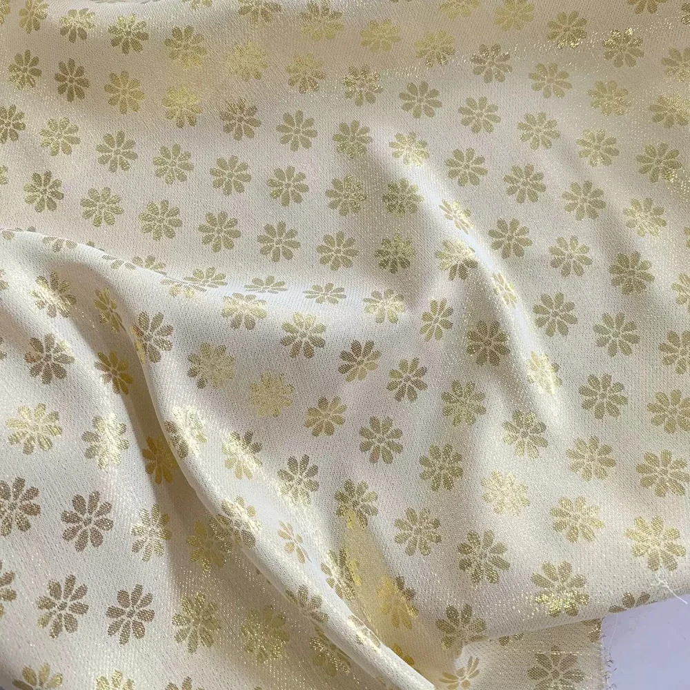 Fashion Small Gold Flowers Printed Shiny Sliver Lame Silk Metallic Satin Fabric for Women Girls Dresses Clothes Blouse Costume