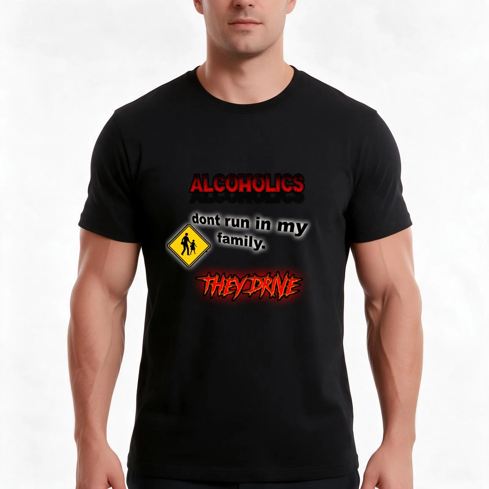 Alcoholics Don't Run In My Family They Drive Funny Ironic T-Shirt, Summer Casual Cotton Tee, Oversized Streetwear Tops