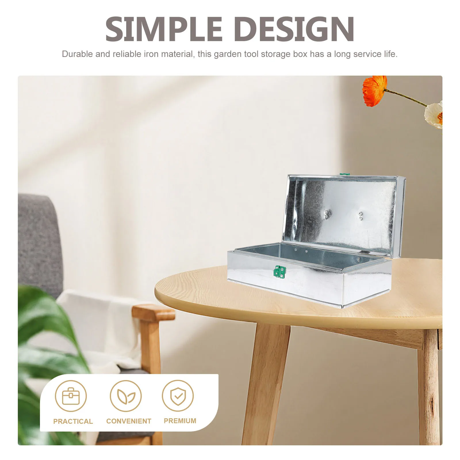 

Garden Tool Storage Box Heavy Duty Iron Material Wear Resistant Portable with Handle Lock for Outdoor Gardening Tools