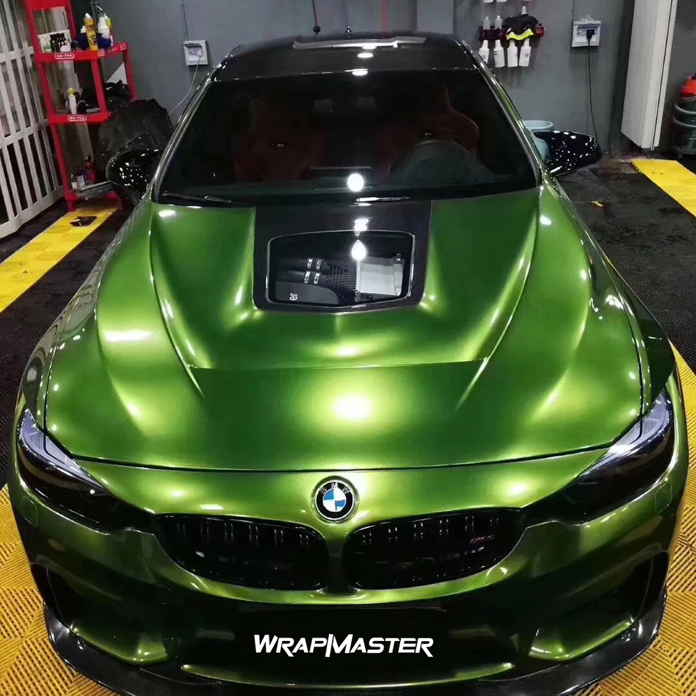 Wrapmaster 5M/10M/17M Premium Metal Paint Super Gloss Metallic Mamba Green Vinyl Vehicle Wrap Kits