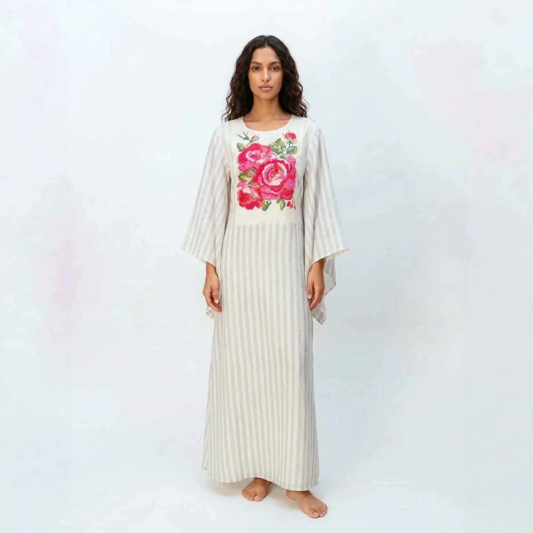 Fashionable temperament Spring and Autumn new style seven quarter sleeve positioning print casual loose luxury dress for women