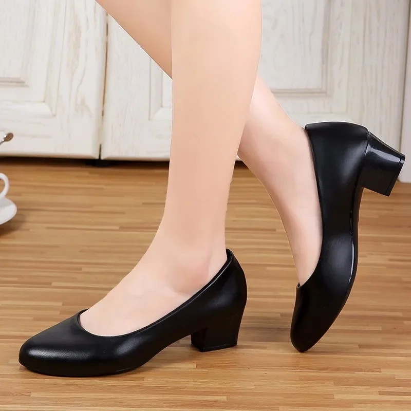 New Fashion Women Mid Heel Pumps 2023 New Women Shoes Classic Black Thick Heel High Heels Shoes for Work Ladies Shoes Size 35-40