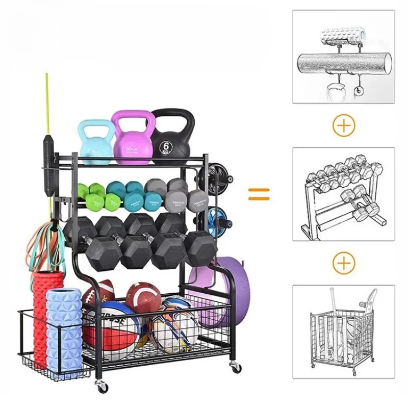 Sporting Goods Storage Rack Yoga Mat Basketball Storage Dumbbell Foam Roller Sports Gym Mobile Storage Rack