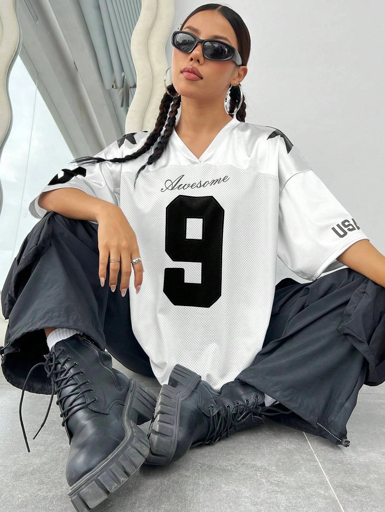 2026 Summer New York No.9 Fashion V-Neck Shirt For Women Loose Casual Breathable Quick Drying Fashion Sports T-Shirt And Jersey