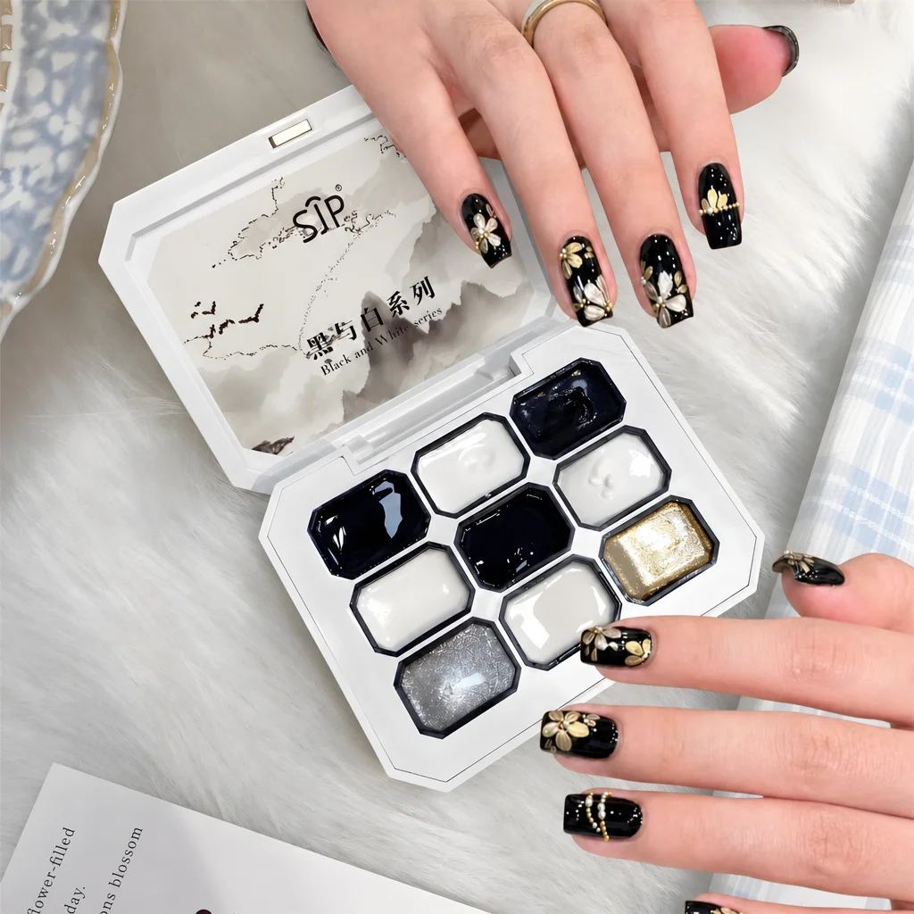 

1pc black and white solid nail polish gel pat gel gypsum glue Y2K solid color shiny luster long-lasting DIY home salon