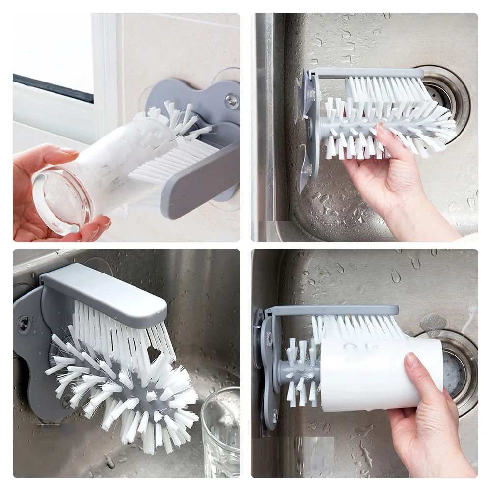 Water Bottle Cleaning Brush Glass Washer Brush Cleaner Glass Cup Washer with Suction Base Bristle Brush for Glass Cup