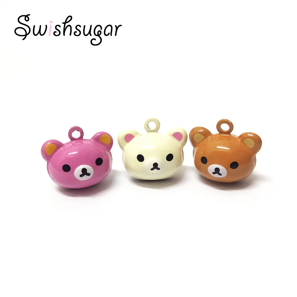 Brown Cream Hotpink Enamel Cute Cartoon Bear Craft Copper Bell Charms Pendant Fit Birthday Gift Favors