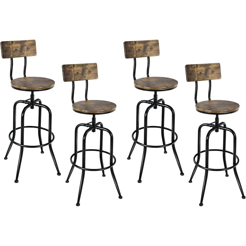 

Bar Stools Set of 4, Industrial Counter Height Bar Chairs with Height Adjustable Seat, Arc-Shaped Backrest & Footrest,