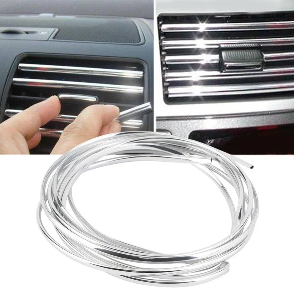 100CM DIY Car Air Conditioner Outlet Vent Grille Chrome Decoration Strip Car Accessories Interior Silvery Car Styling Car Decor