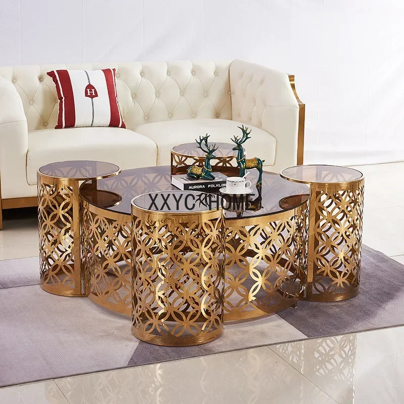 Light luxury marble corner few hotel lobby sales office round small coffee table gold simple post-modern sofa side table