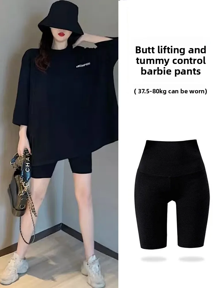 

Yoga orts Summer Thin Five-Quarter arkskin High-Waist Slimming Butt-Lifting Fitn Cycling Anti-Light Base Layer Pants