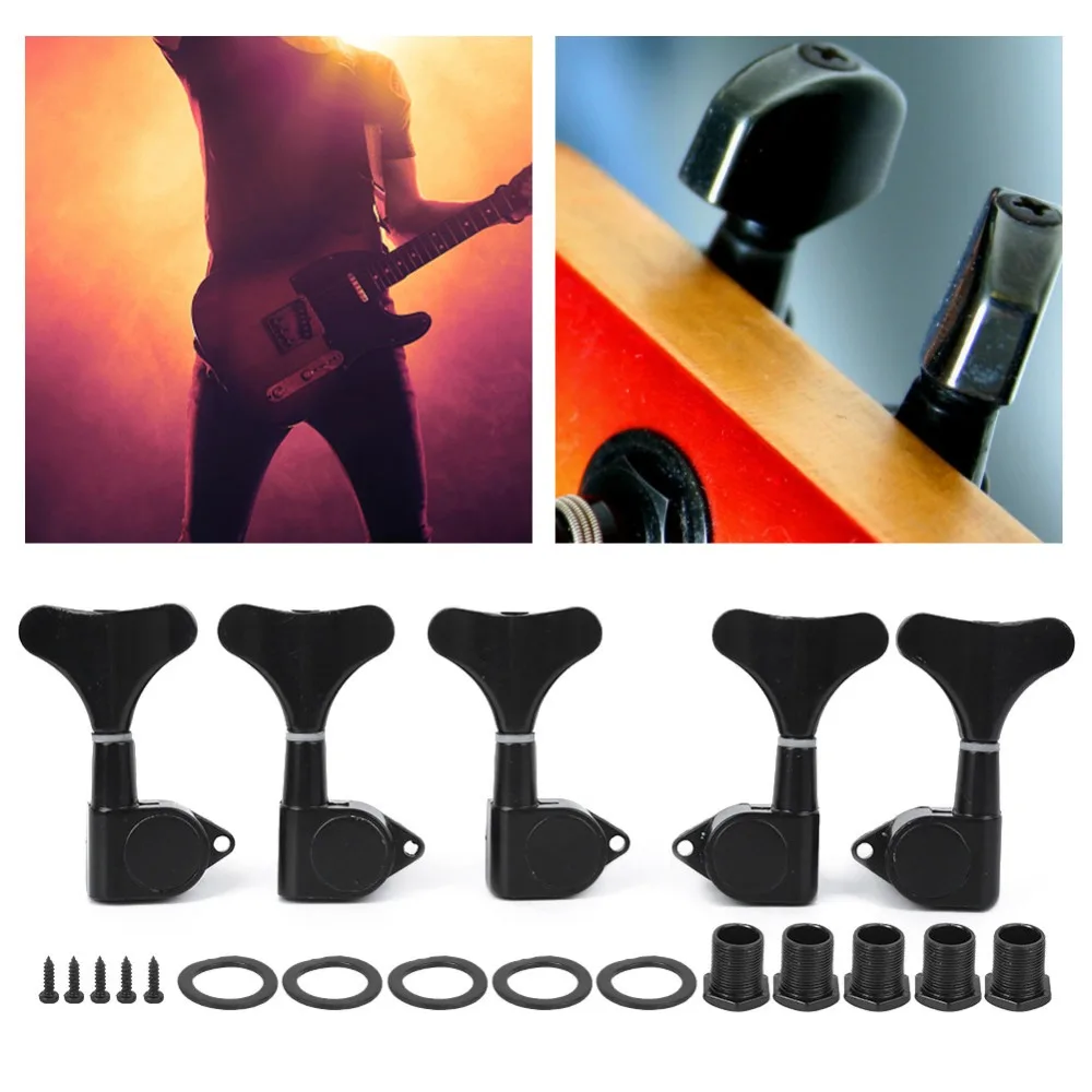 Metal ​Bass Tuners​ ​5‑String ​3R2L Configuration ​Bass Tuning Pegs​ ​18:1 Gear Ratio​ ​Sealed Tuning Keys​