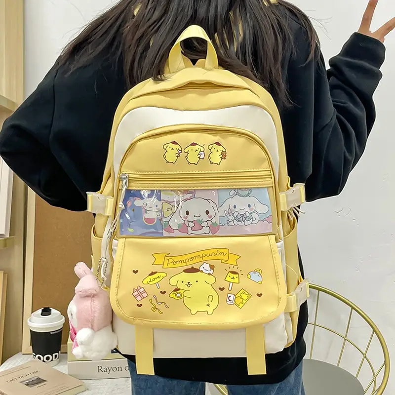 Sanrioed Cinnamoroll Kuromi My Melody Pom Pom Purin Anime Backpack Cute Schoolbags Cartoon Shoulder Bag Birthday Gift for Friend