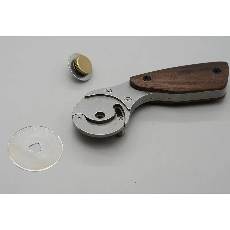 Full Metal Rotary Cutter Stainless Steel Leather Craft Knife Retractable Blade Walnut Handle