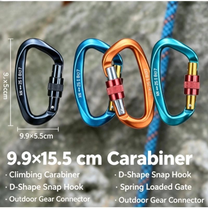 D Shape Aviation Aluminum Carabiner 25KN Main Lock, Outdoor Climbing Mountaineering Hook for High Altitude Work