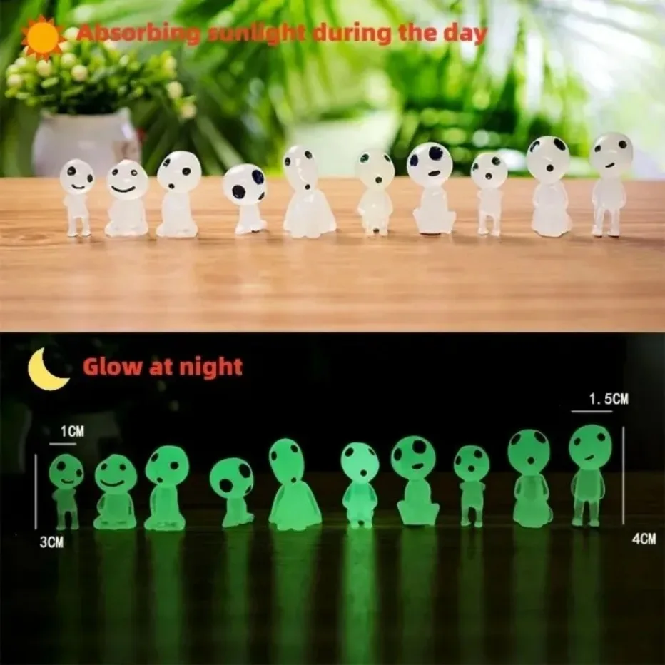 10Pcs Luminous Elves Mini Figures Fish Tank Decor Kodama Glow in the Dark Figures Garden Micro Flower Potted Landscape Ornament
