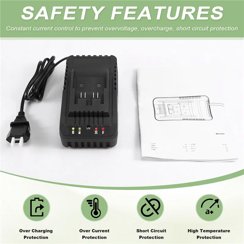 

AAAC-WA3924 Lithium Battery Charger 2A For Worx 20V Battery Power Tool US Plug