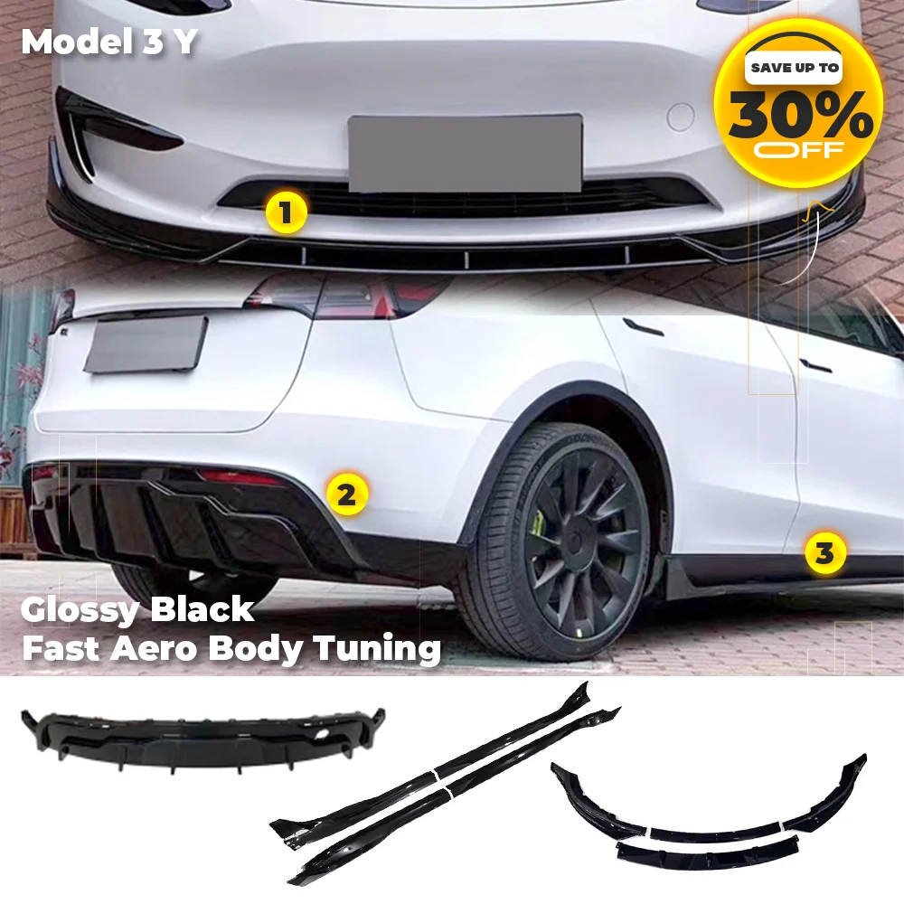 

For Tesla Model 3 Y 2017- 2023 Body Kits Tunning Fast Aero Glossy Black Bumper Lip Rear Diffuser Spoiler Tuning Accessories