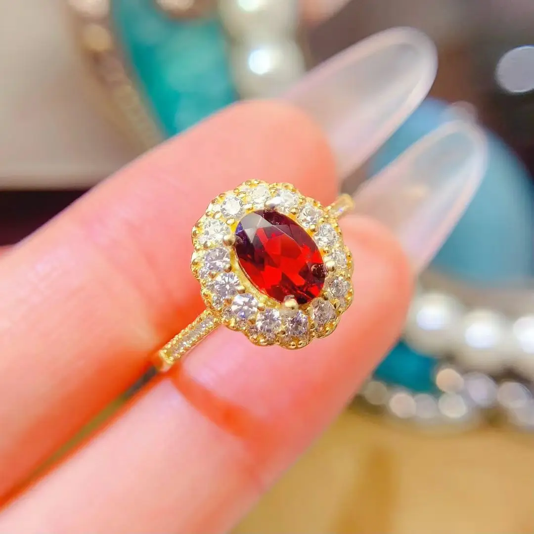 

Sterling Silver Jewelry Natural Garnet Ring 5mm*7mm 0.7ct Wine Red Garnet 925 Silver Ring for Daily Wear